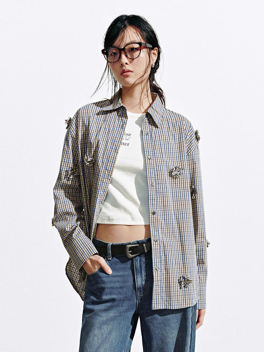 Floral Embellished Striped Shirts