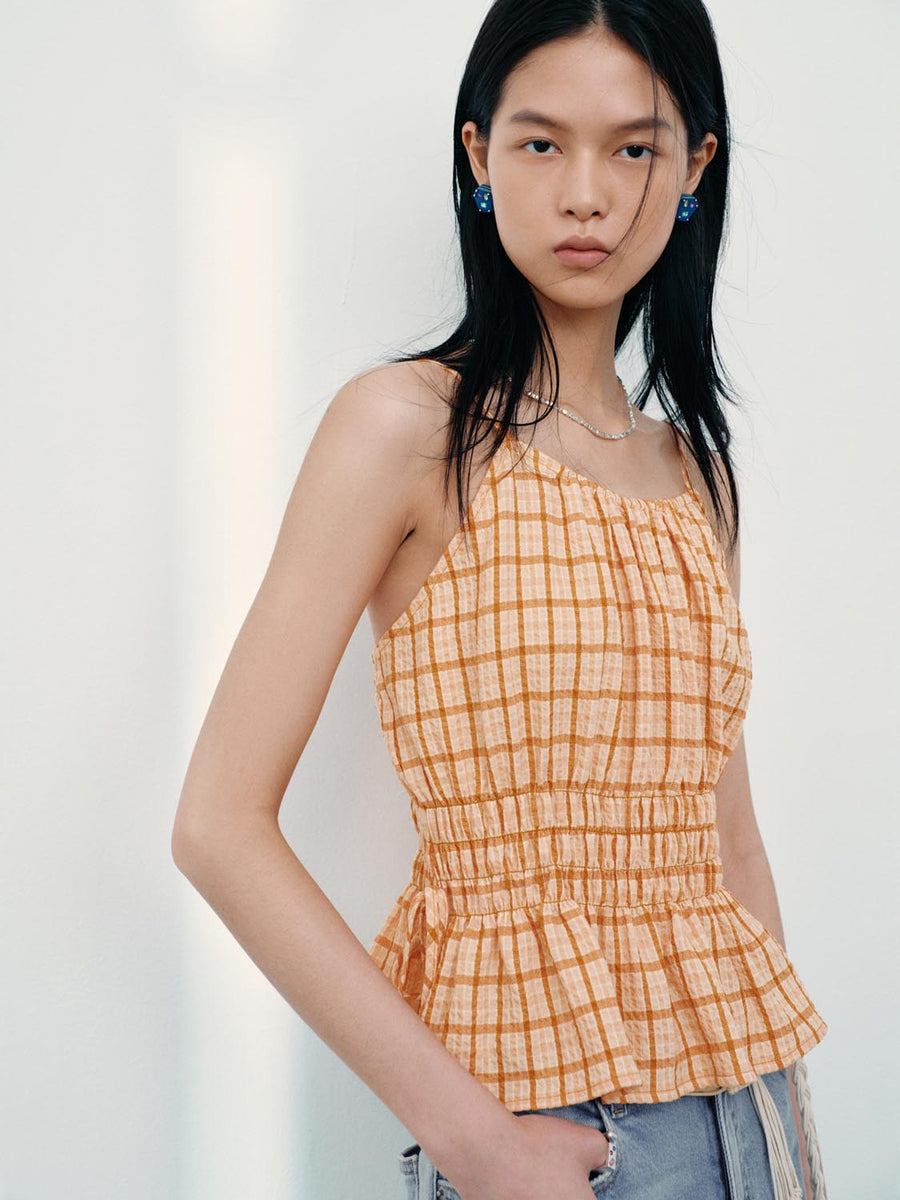 Strappy Check Ruffle Trim Cami Tops – URBAN REVIVO Thailand
