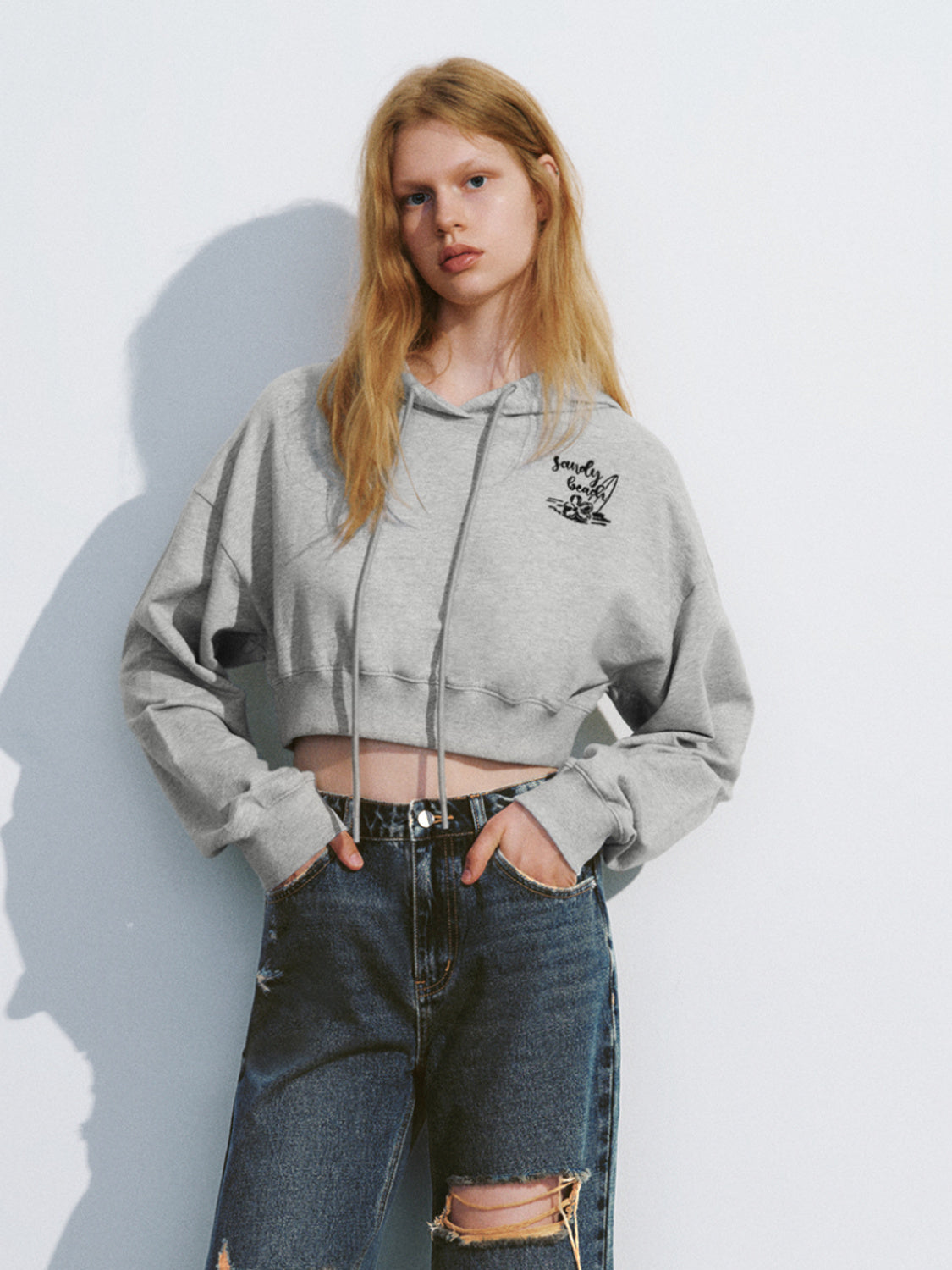 Cropped Hooded Loose Sweatshirt