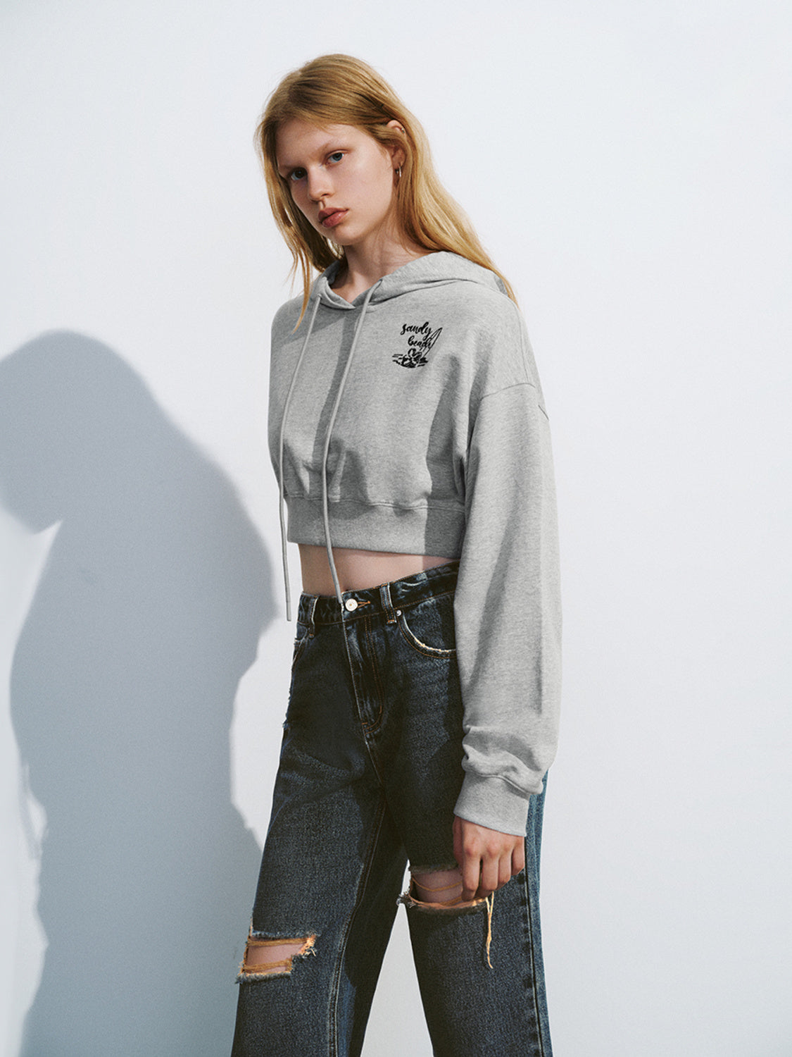 Cropped Hooded Loose Sweatshirt