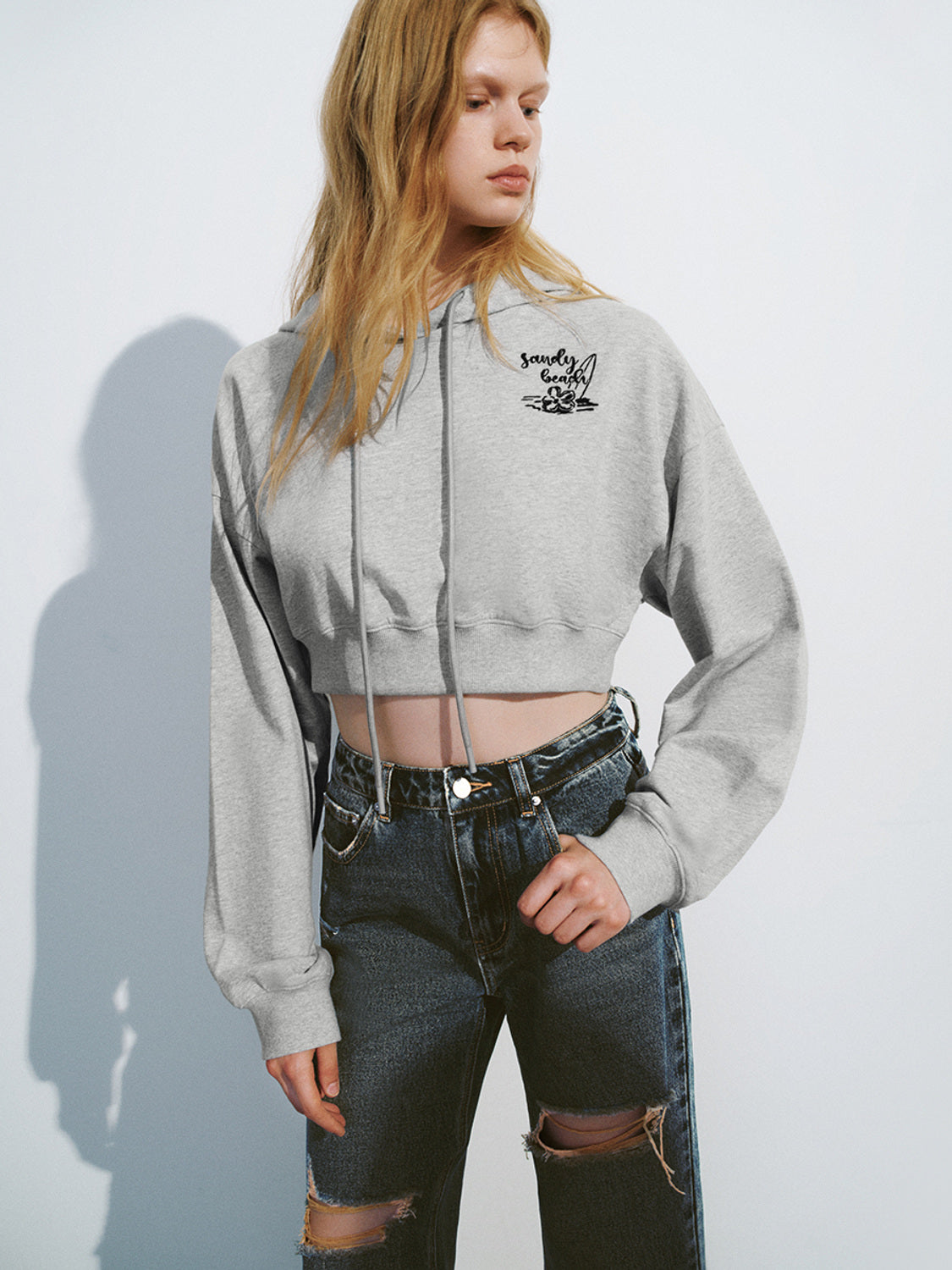 Cropped Hooded Loose Sweatshirt