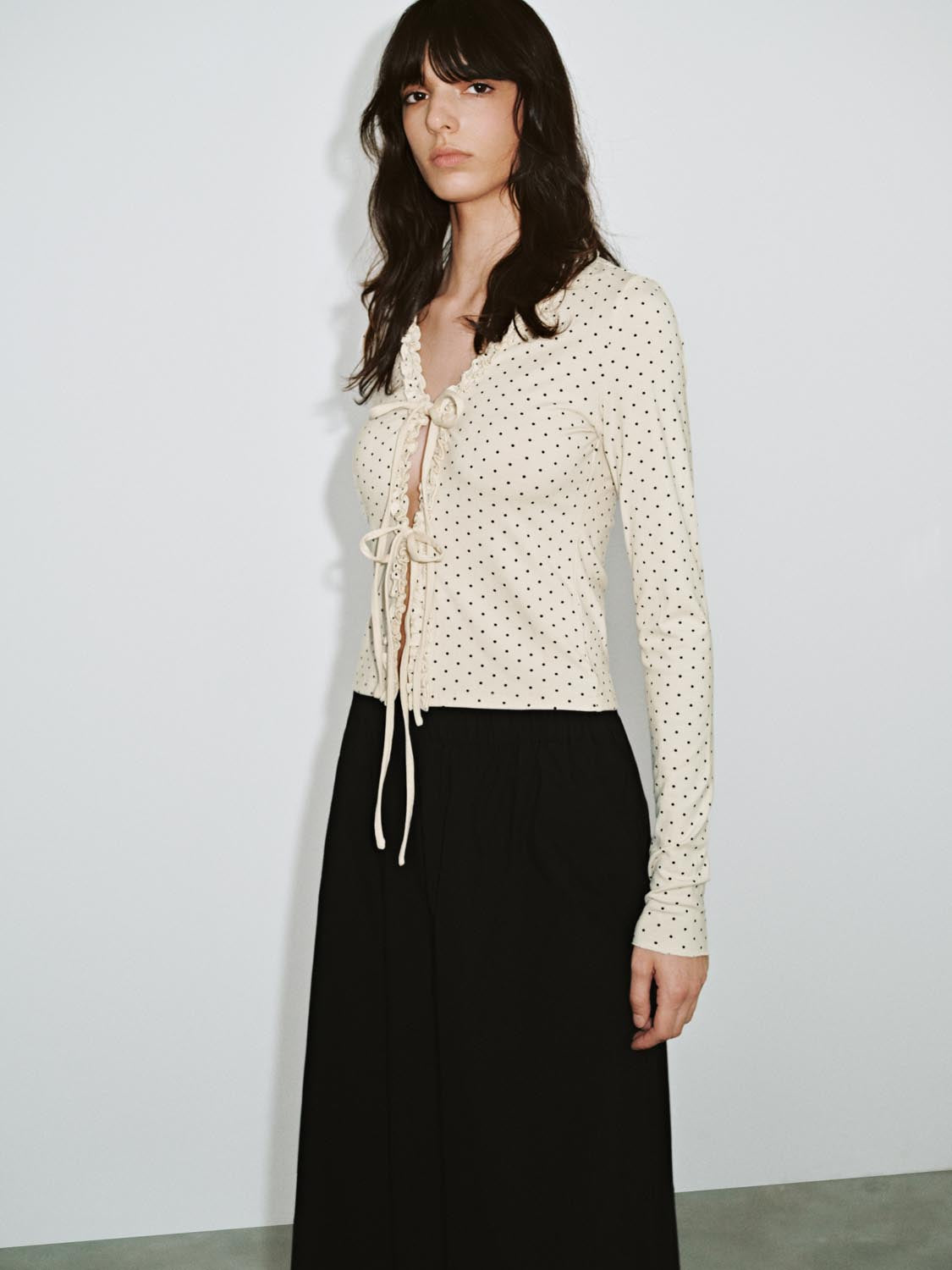 Tie Front Dotted Blouses