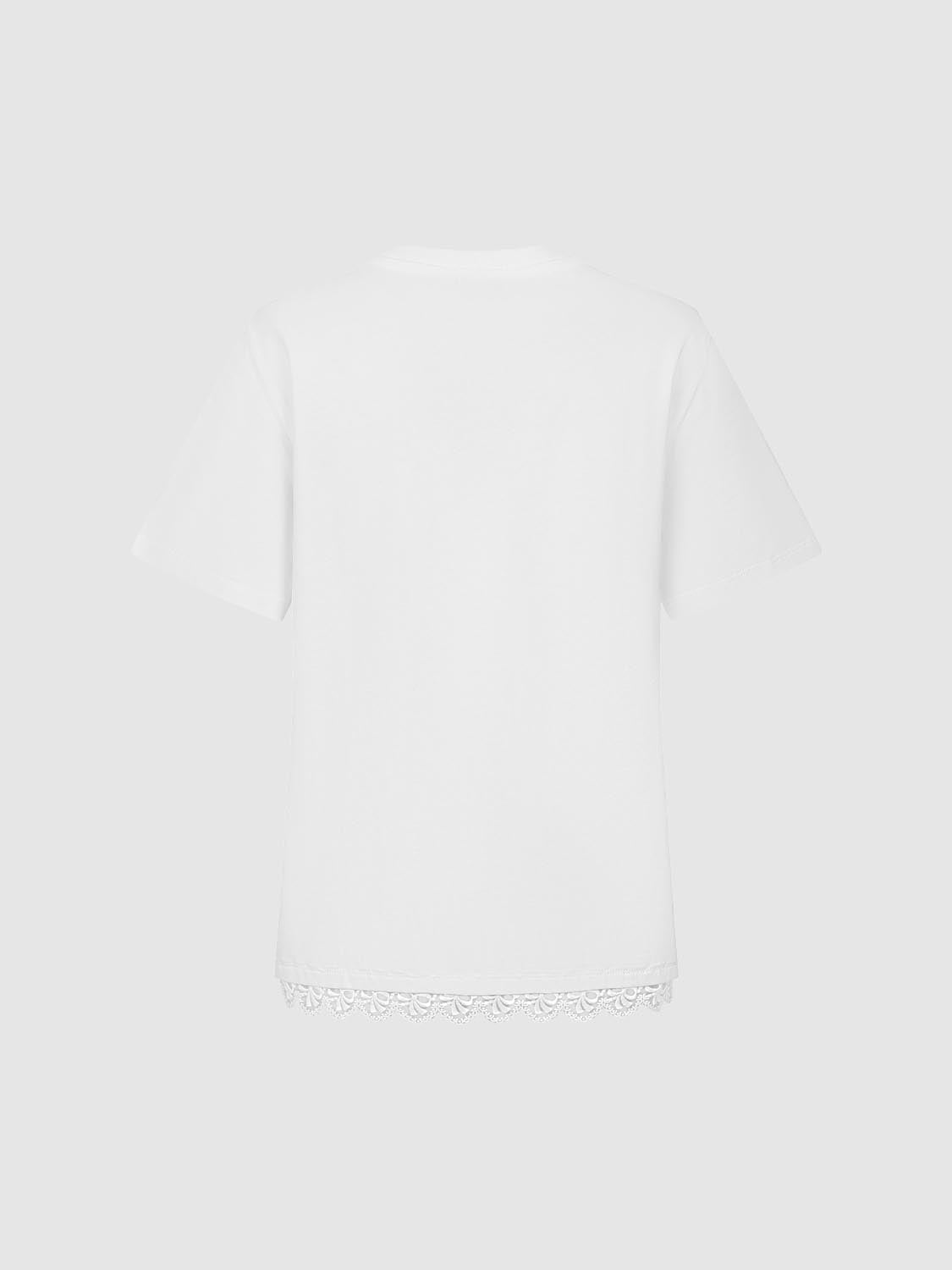 Printed Lace Hem T-Shirts