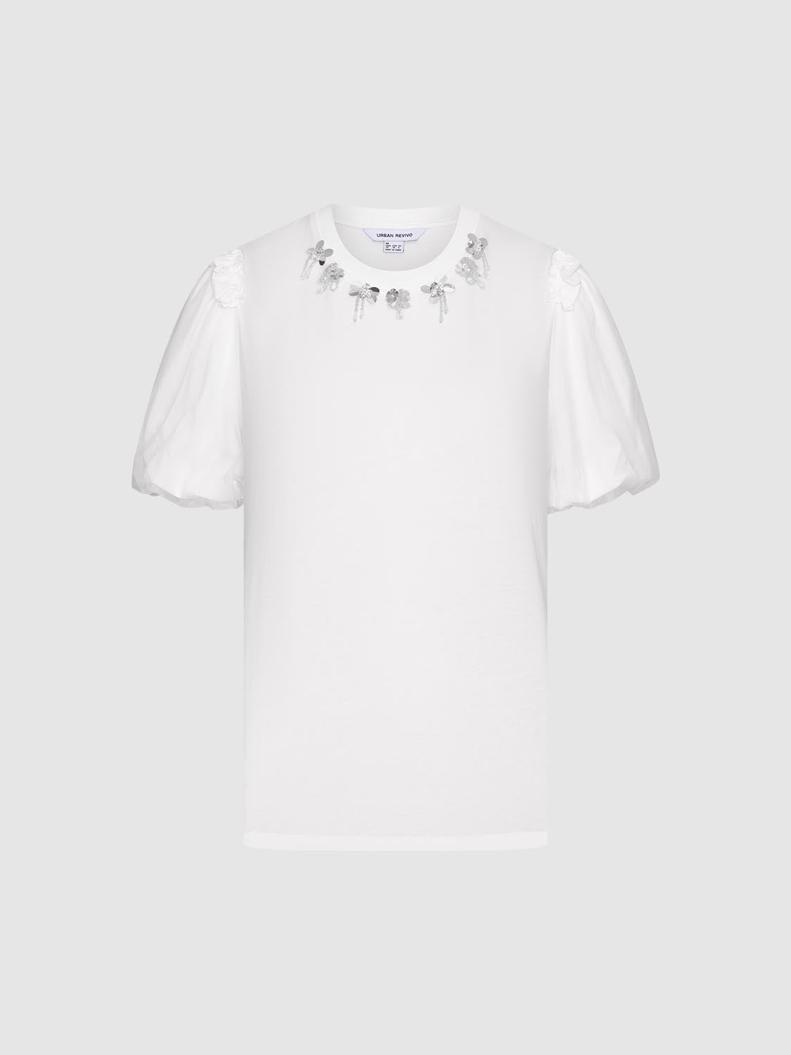 Embellished Puff Sleeve T-Shirts