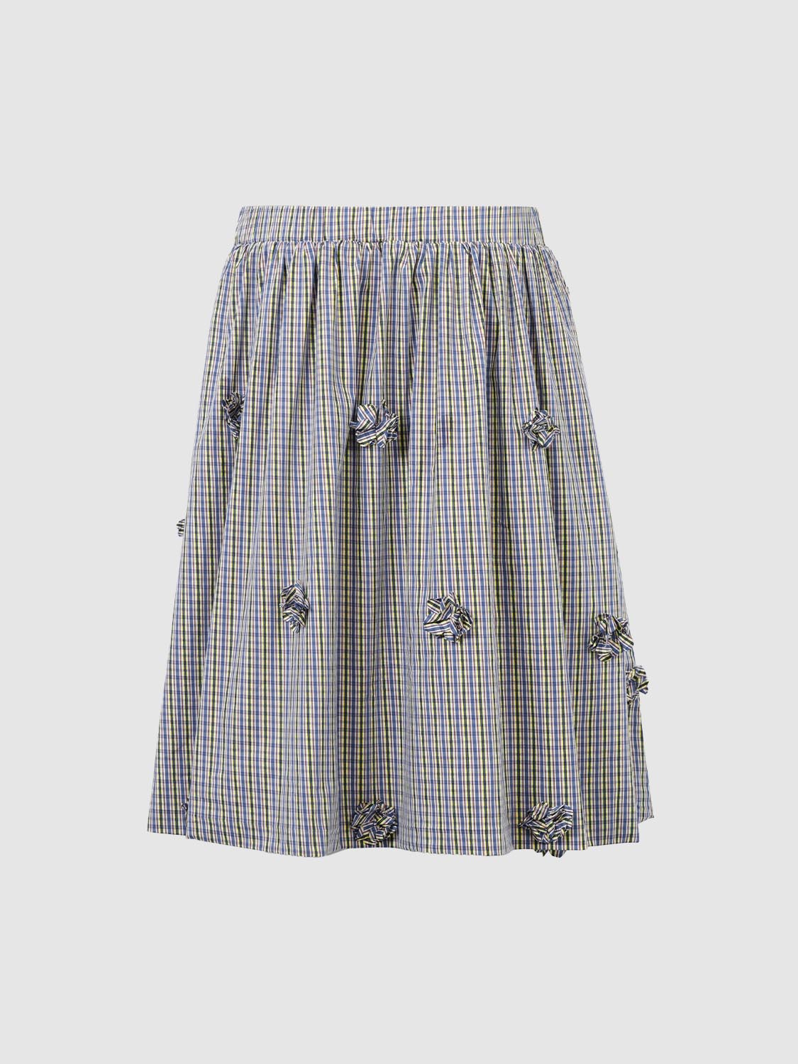 Floral Embellished Gingham Midi Skirts