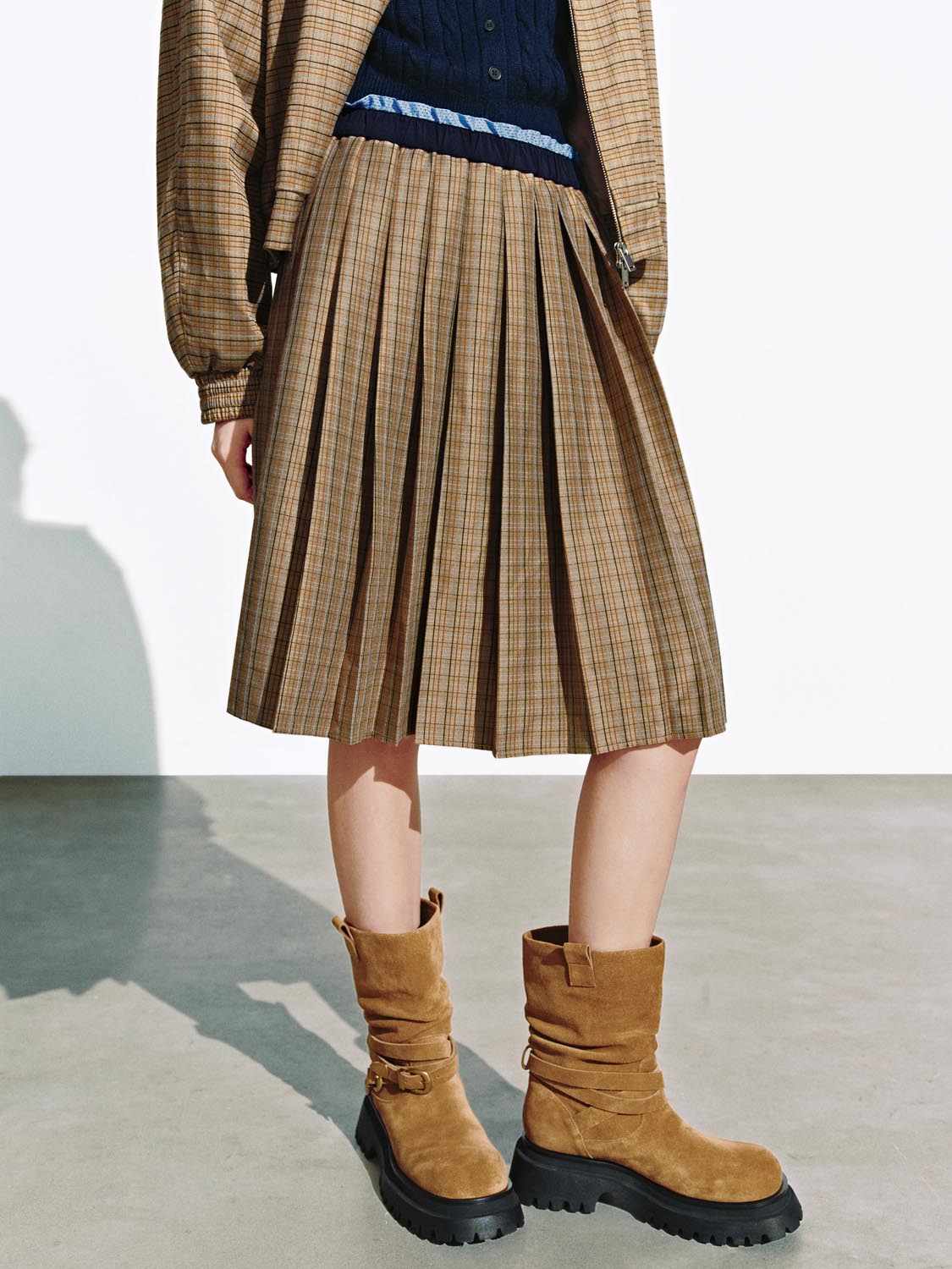 2 In 1 Layered Check Midi Skirts