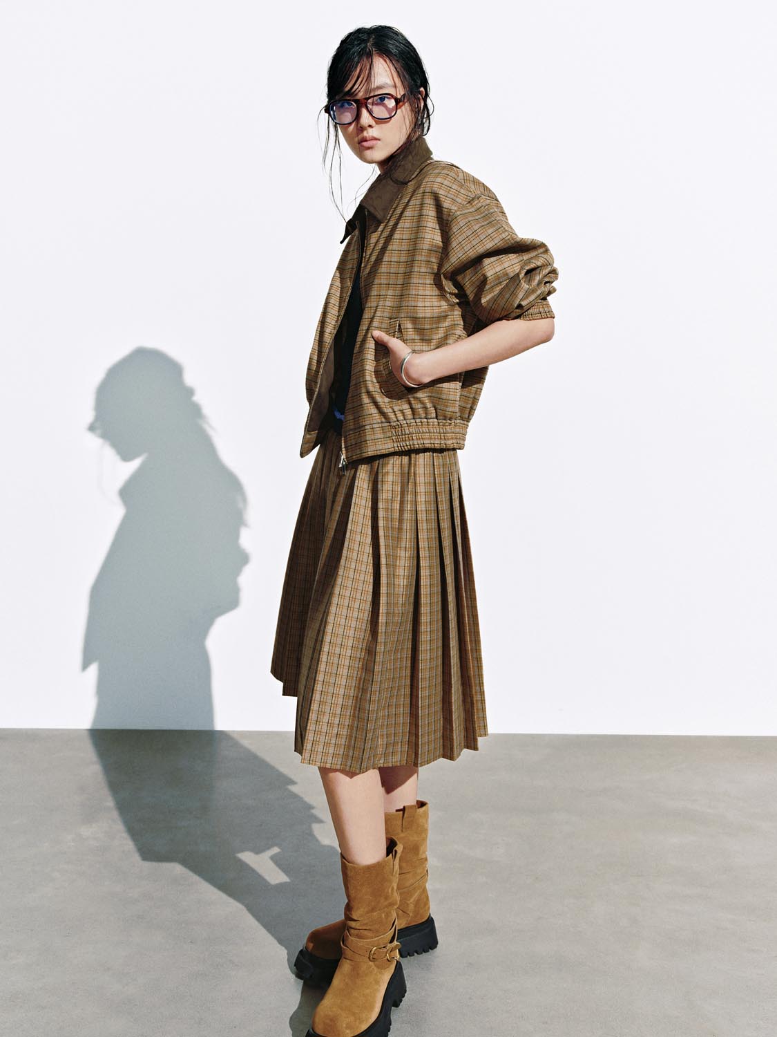 2 In 1 Layered Check Midi Skirts