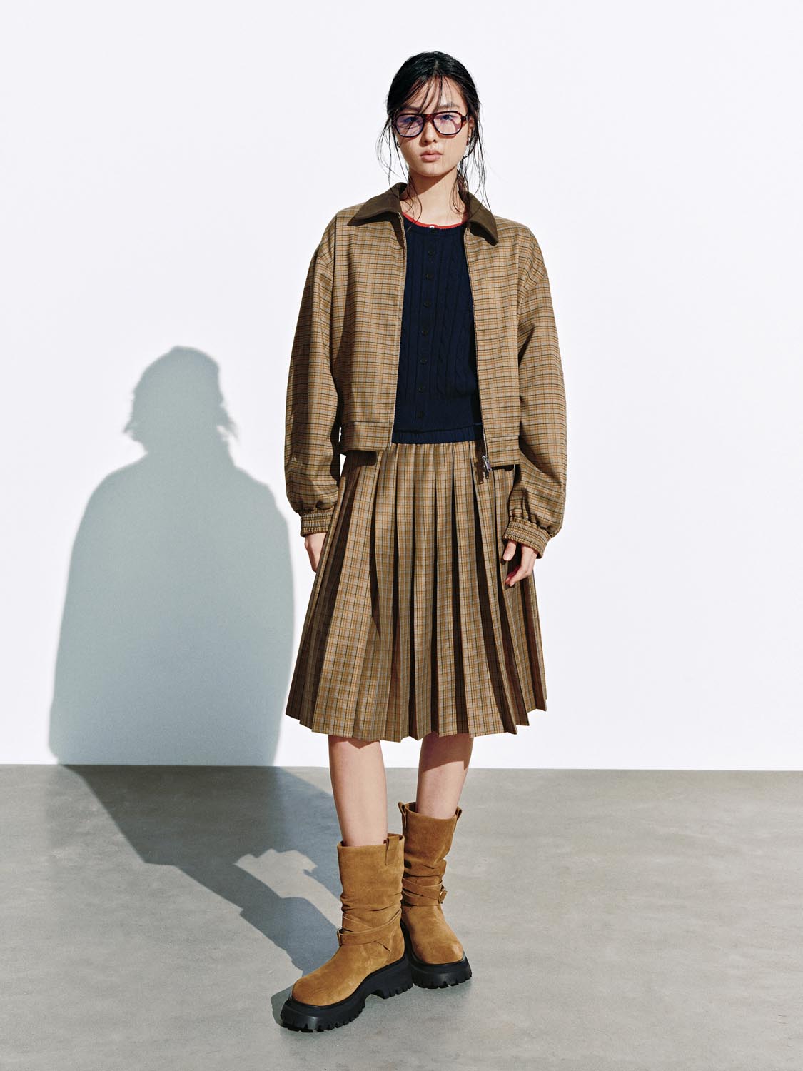 2 In 1 Layered Check Midi Skirts