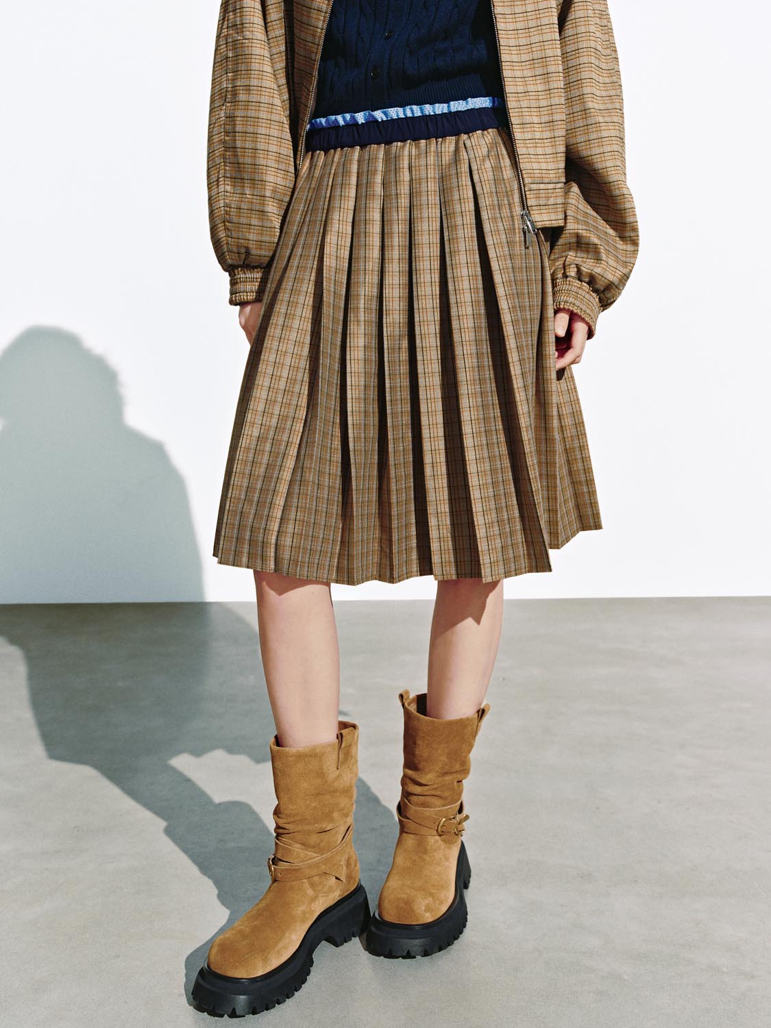 2 In 1 Layered Check Midi Skirts