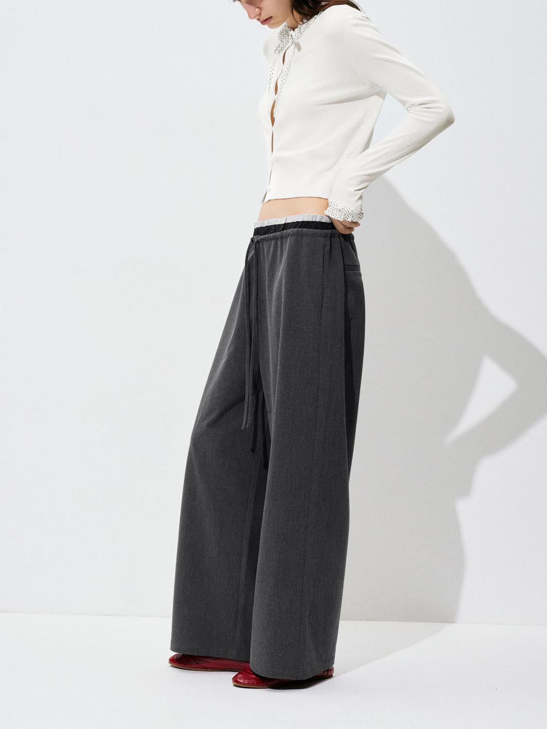 Contrast Wide-Leg Pants