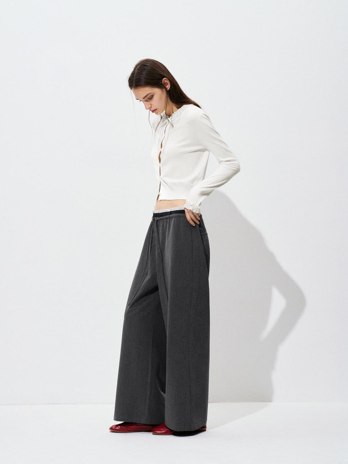 Contrast Wide-Leg Pants