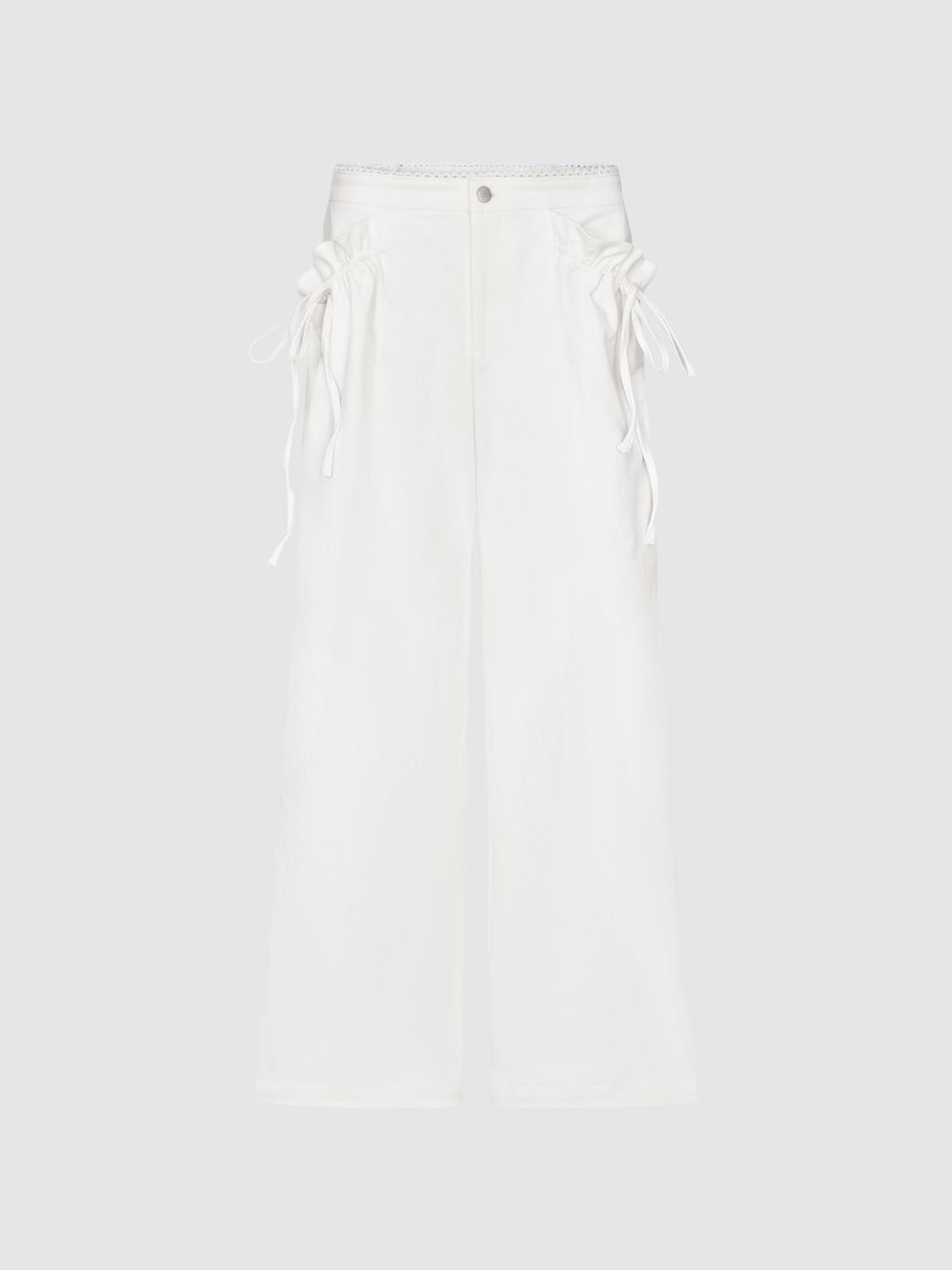 String Décor Asymmetric Wide Leg Pants