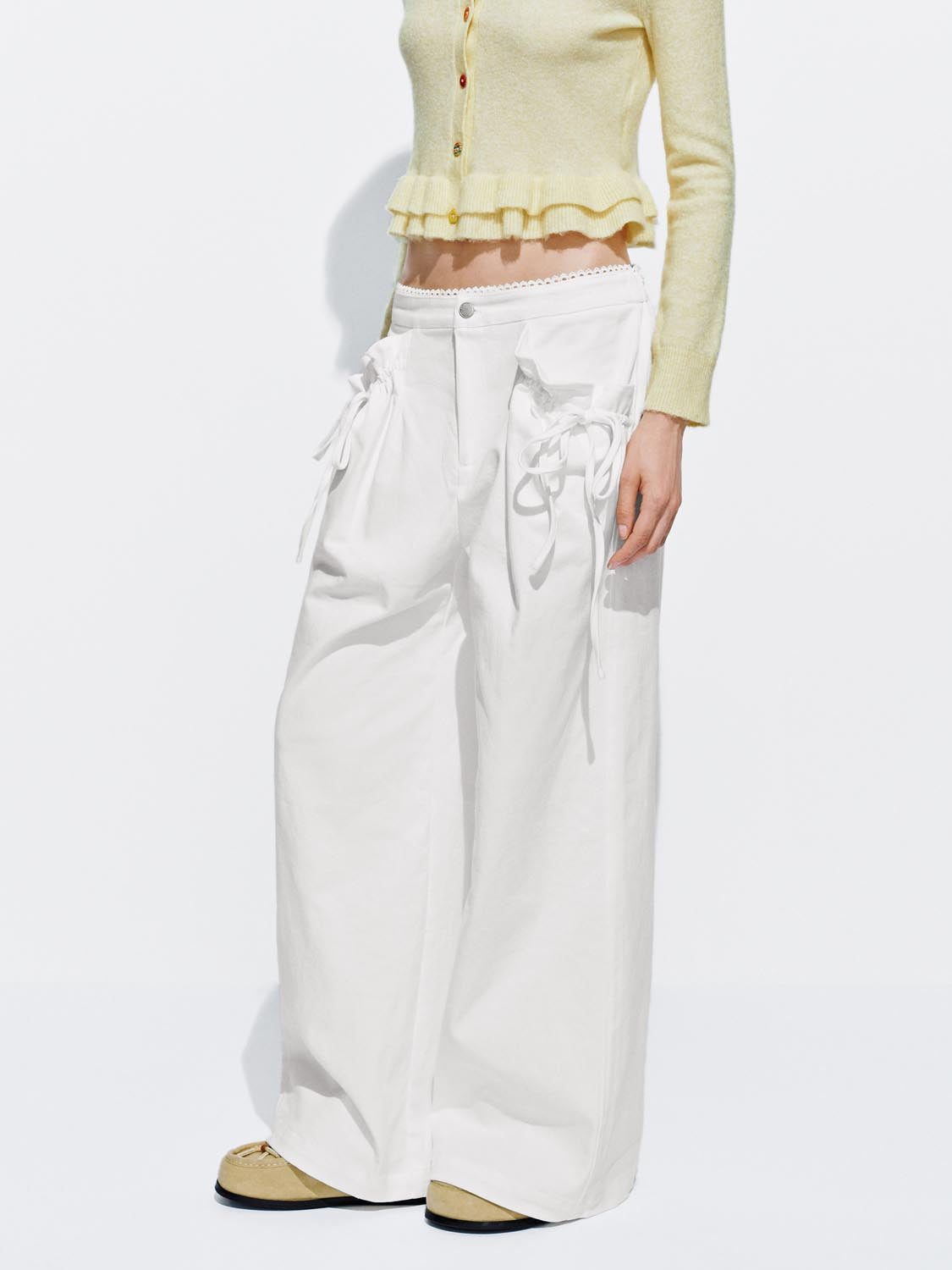 String Décor Asymmetric Wide Leg Pants