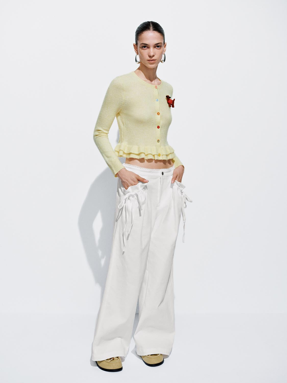 String Décor Asymmetric Wide Leg Pants
