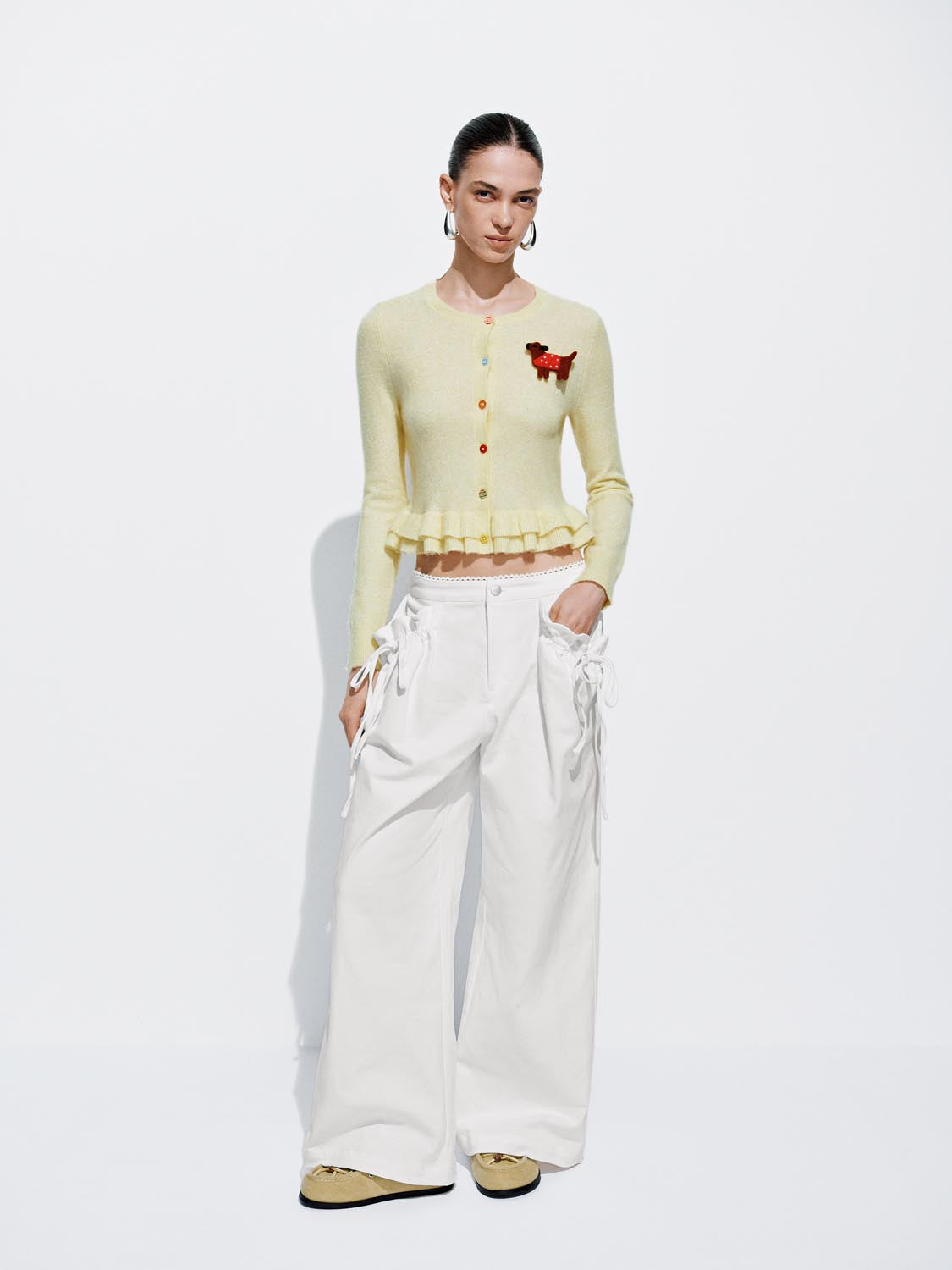 String Décor Asymmetric Wide Leg Pants