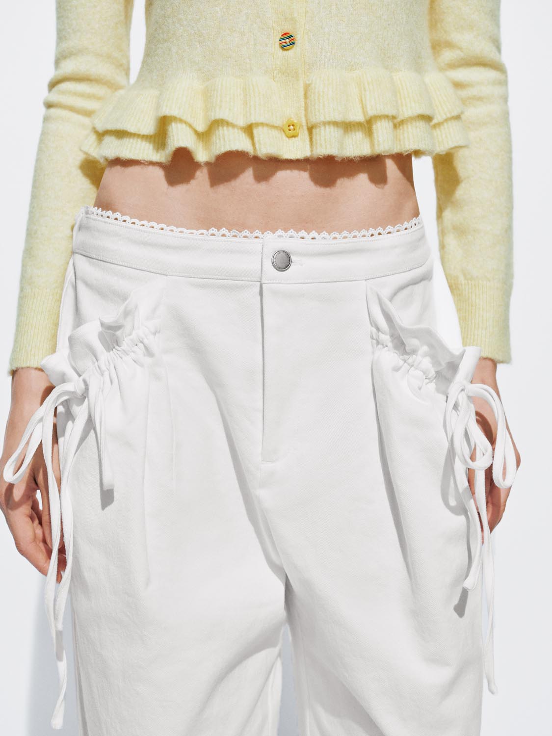 String Décor Asymmetric Wide Leg Pants