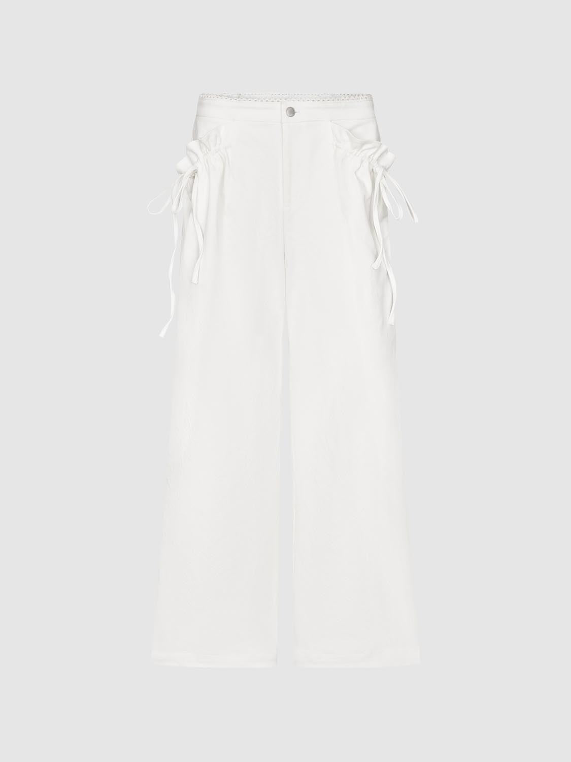 String Décor Asymmetric Wide Leg Pants