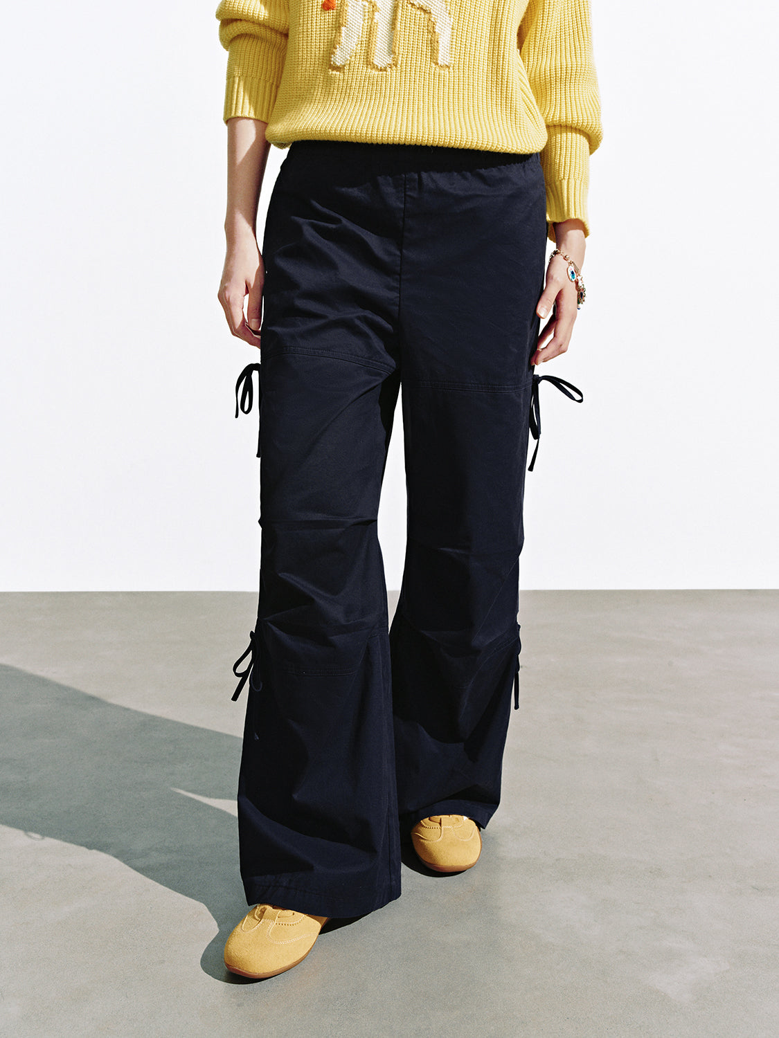String Detail Cargo Wide Leg Pants