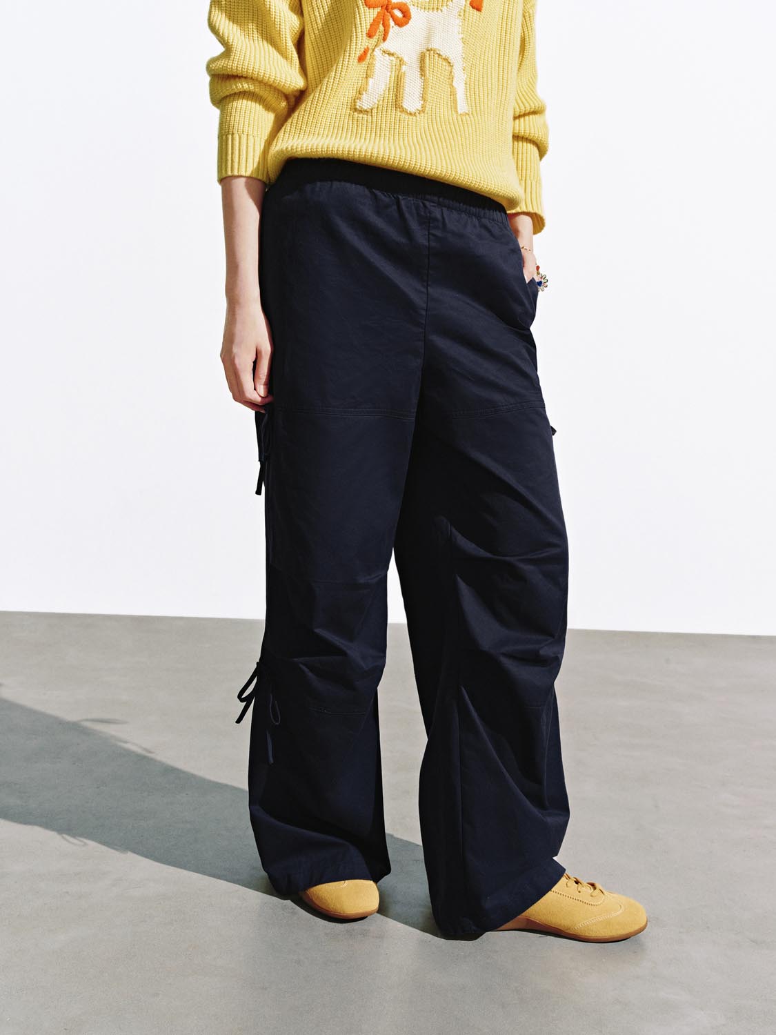String Detail Cargo Wide Leg Pants