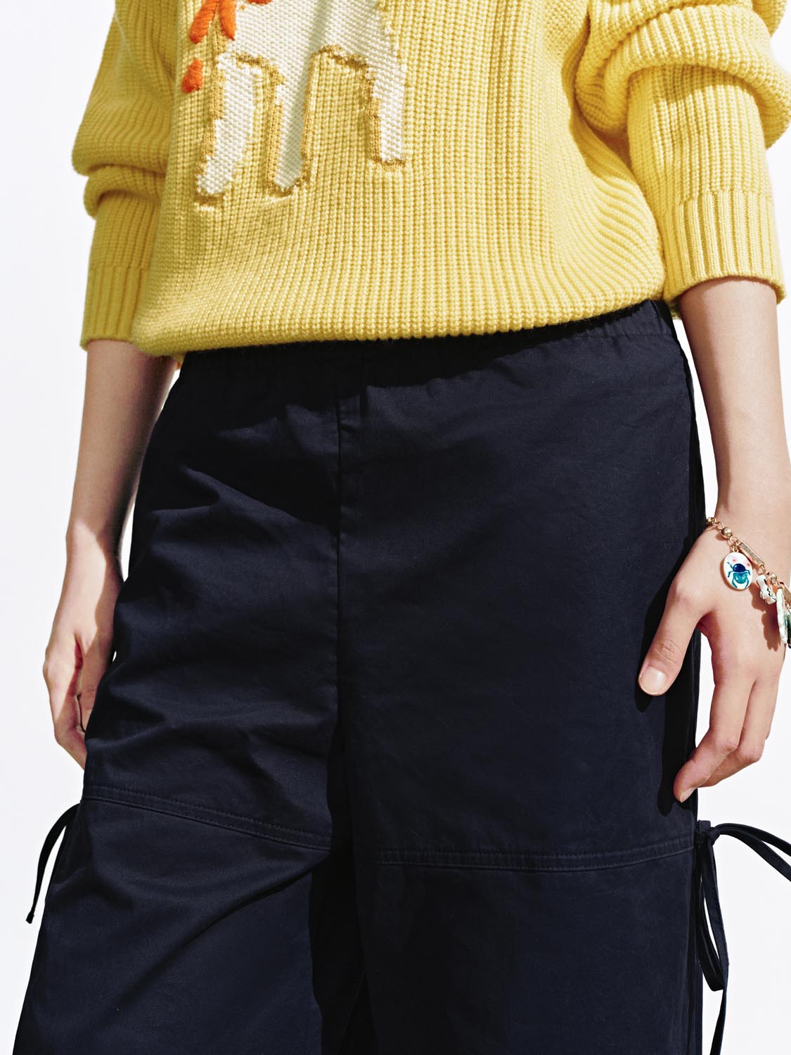 String Detail Cargo Wide Leg Pants