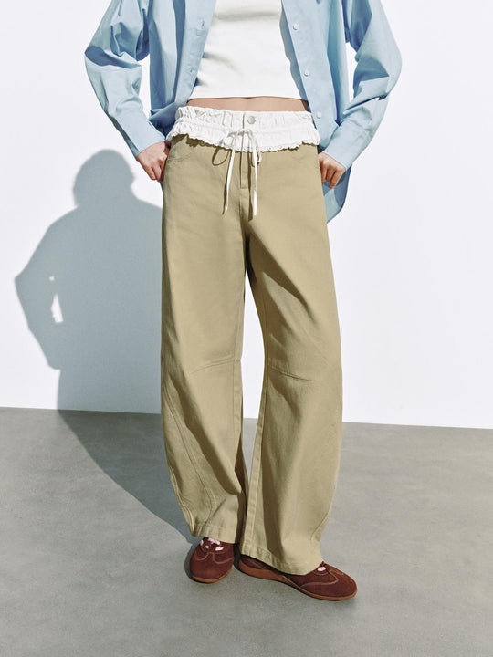 2 In 1 Lace Trim Barrel Pants