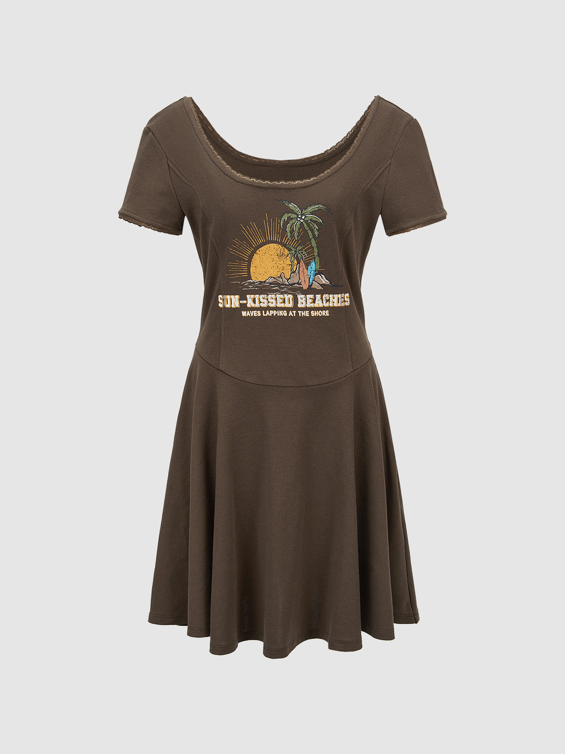 Printed Crew Neck A-Line Dress