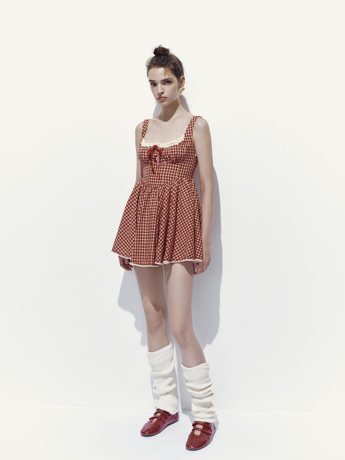 Lace Trim Plaid Strap Midi Dresses