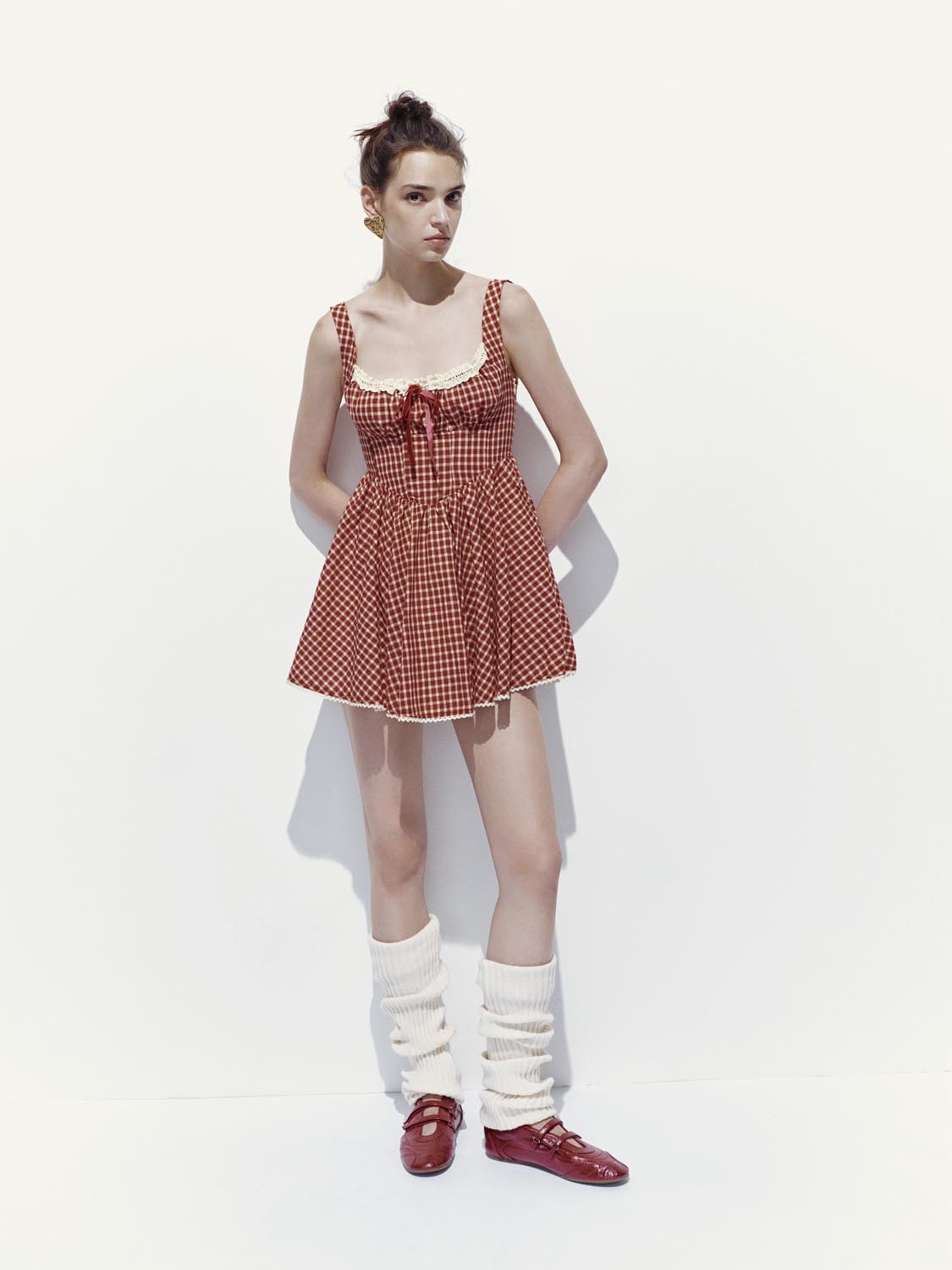 Lace Trim Plaid Strap Midi Dresses
