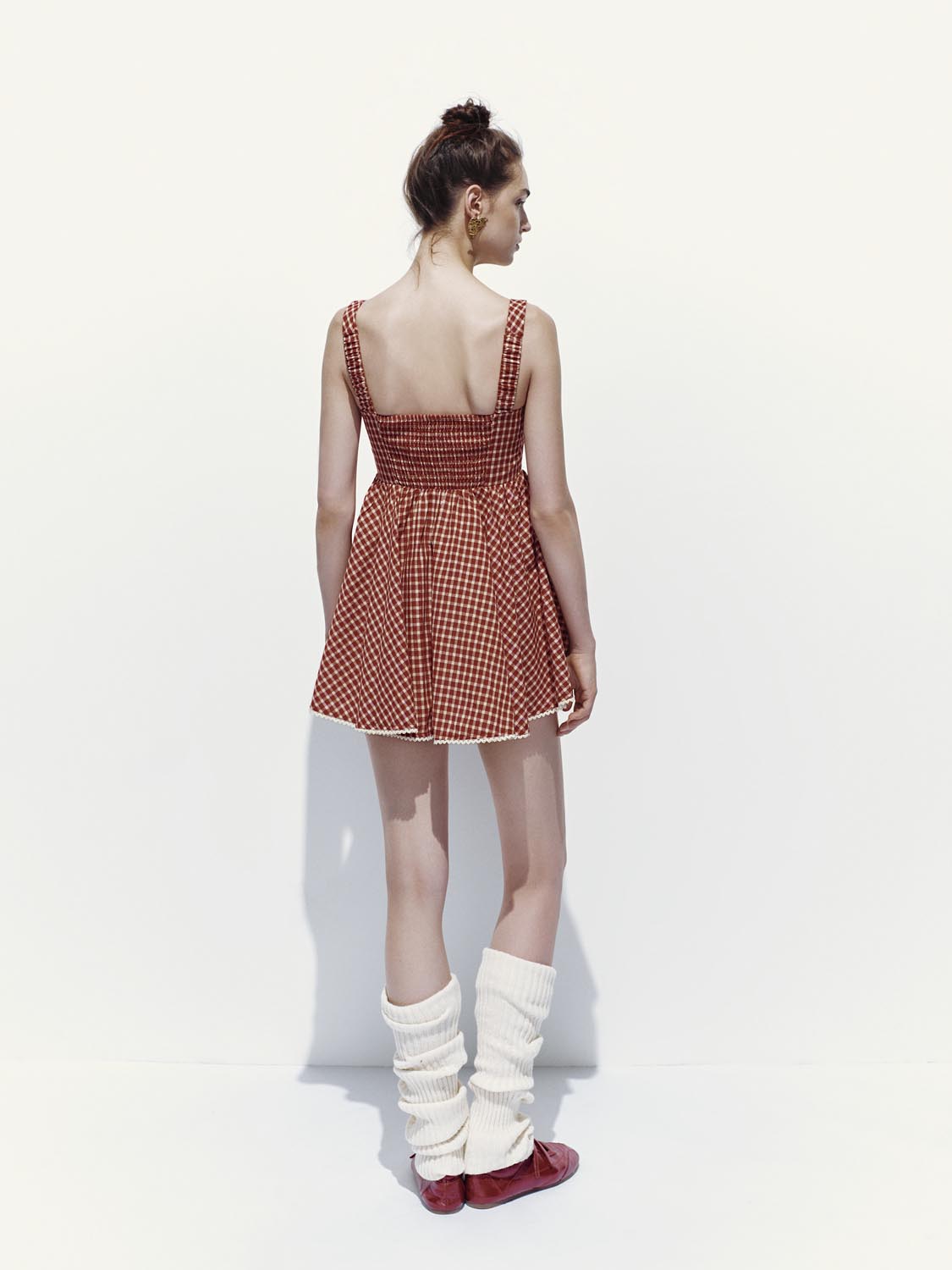 Lace Trim Plaid Strap Midi Dresses