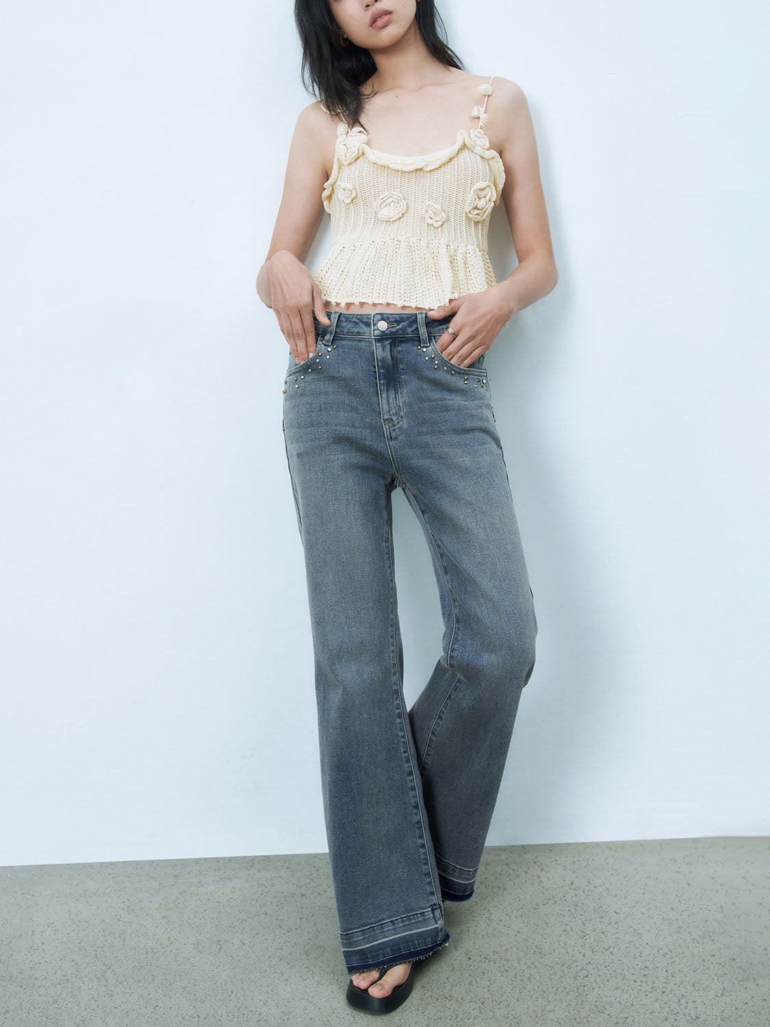 Studded Flared Denim Jeans