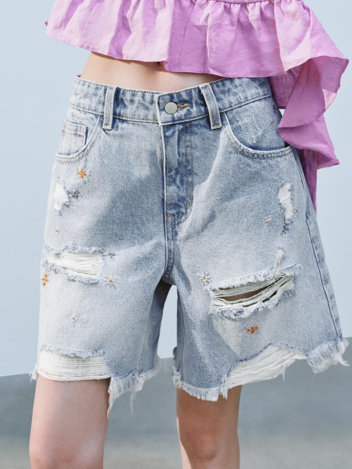 Ripped Denim Shorts