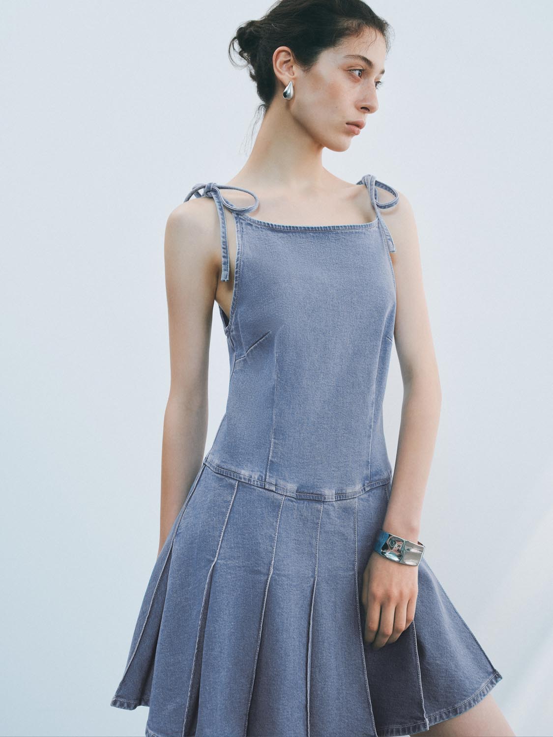 Tie Up Front Denim Mini Dresses