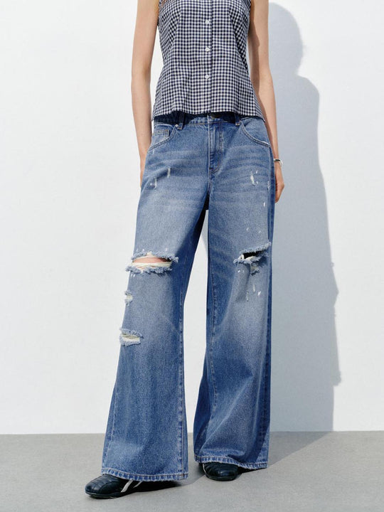 Ripped Wide-Leg Jeans