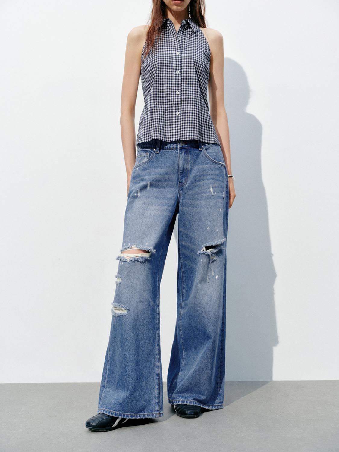 Ripped Wide-Leg Jeans