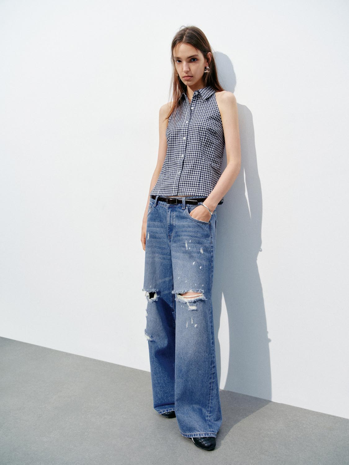 Ripped Wide-Leg Jeans