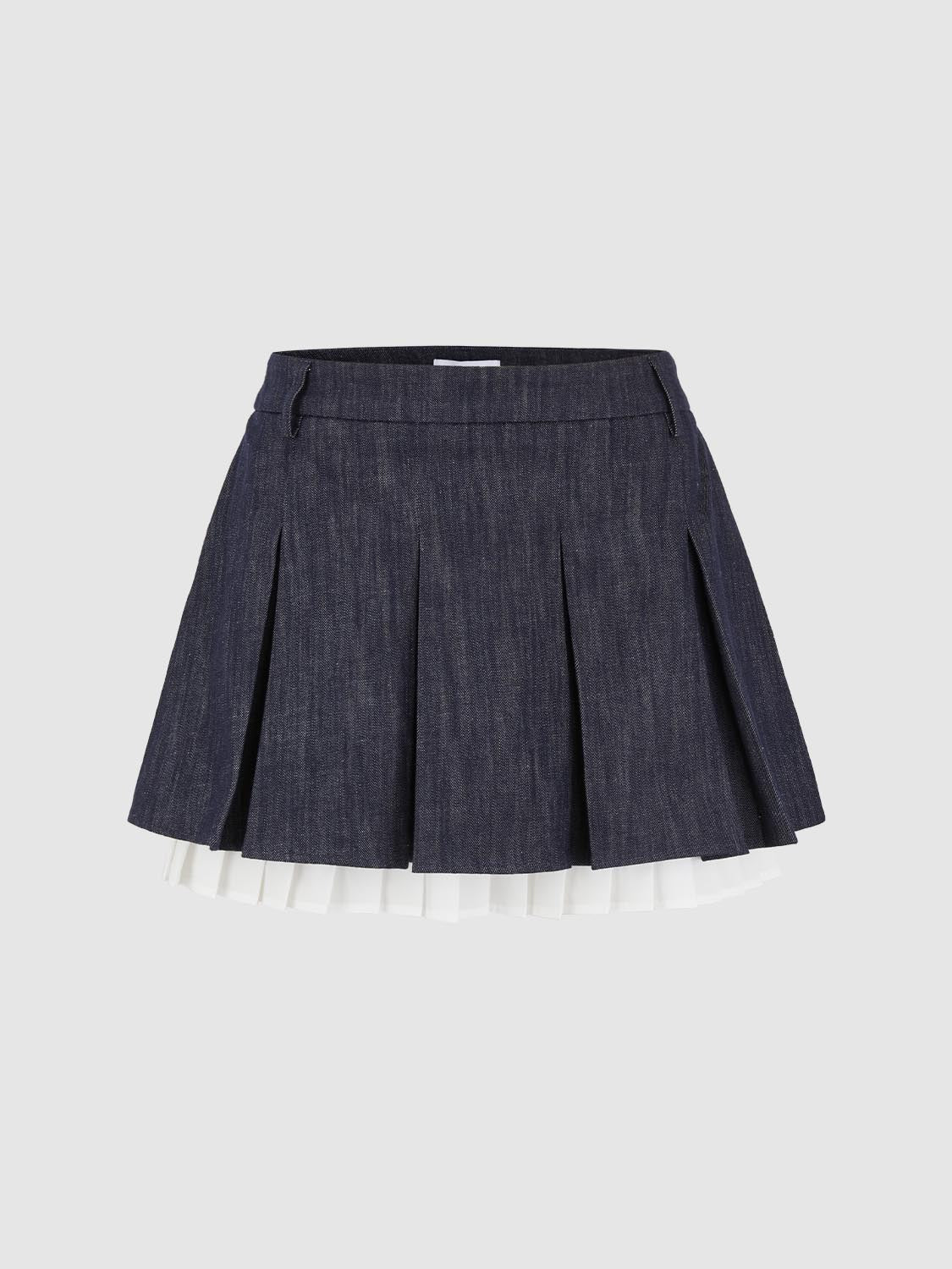 Pleated Denim Midi Skirts
