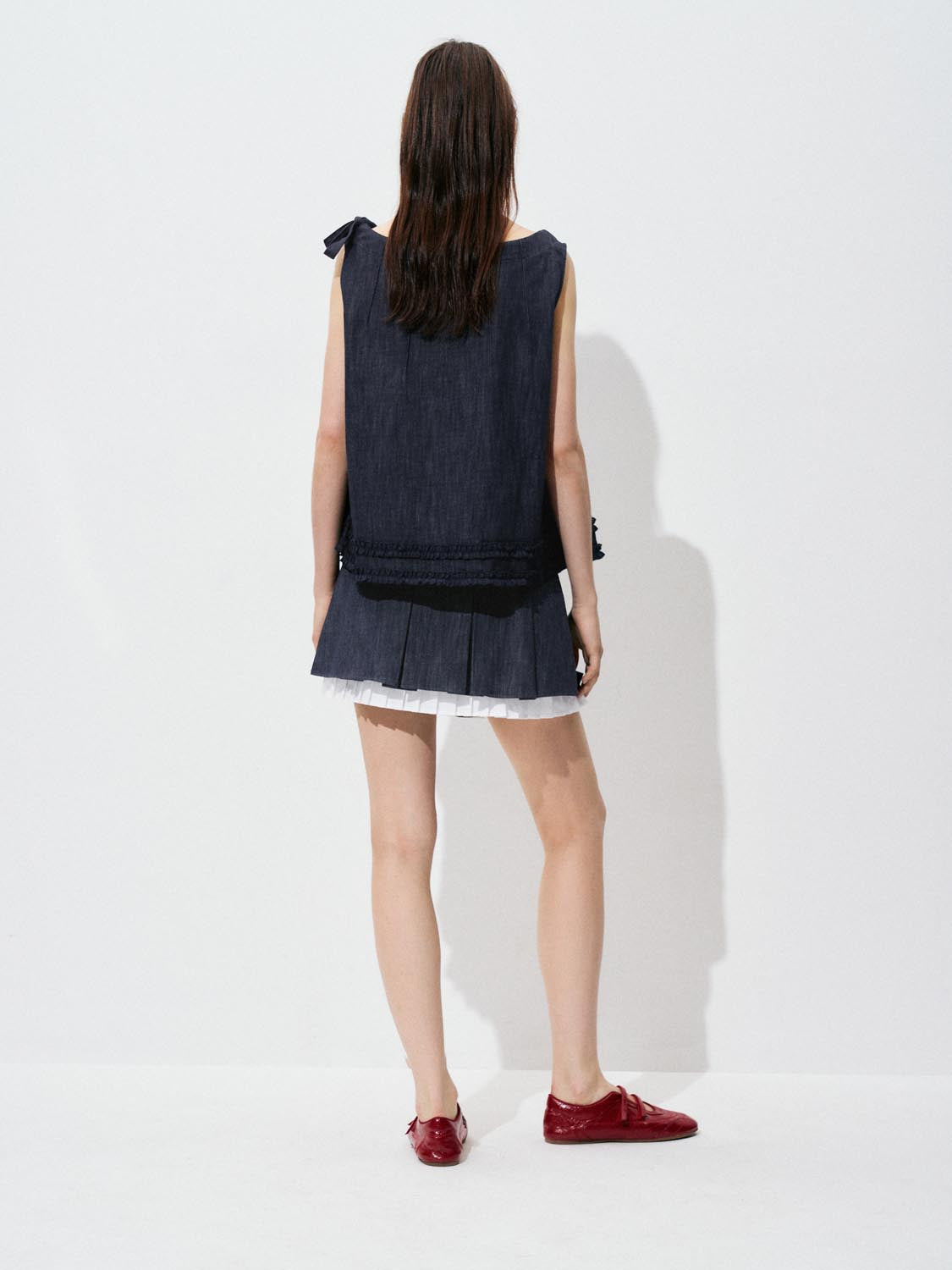 Pleated Denim Midi Skirts