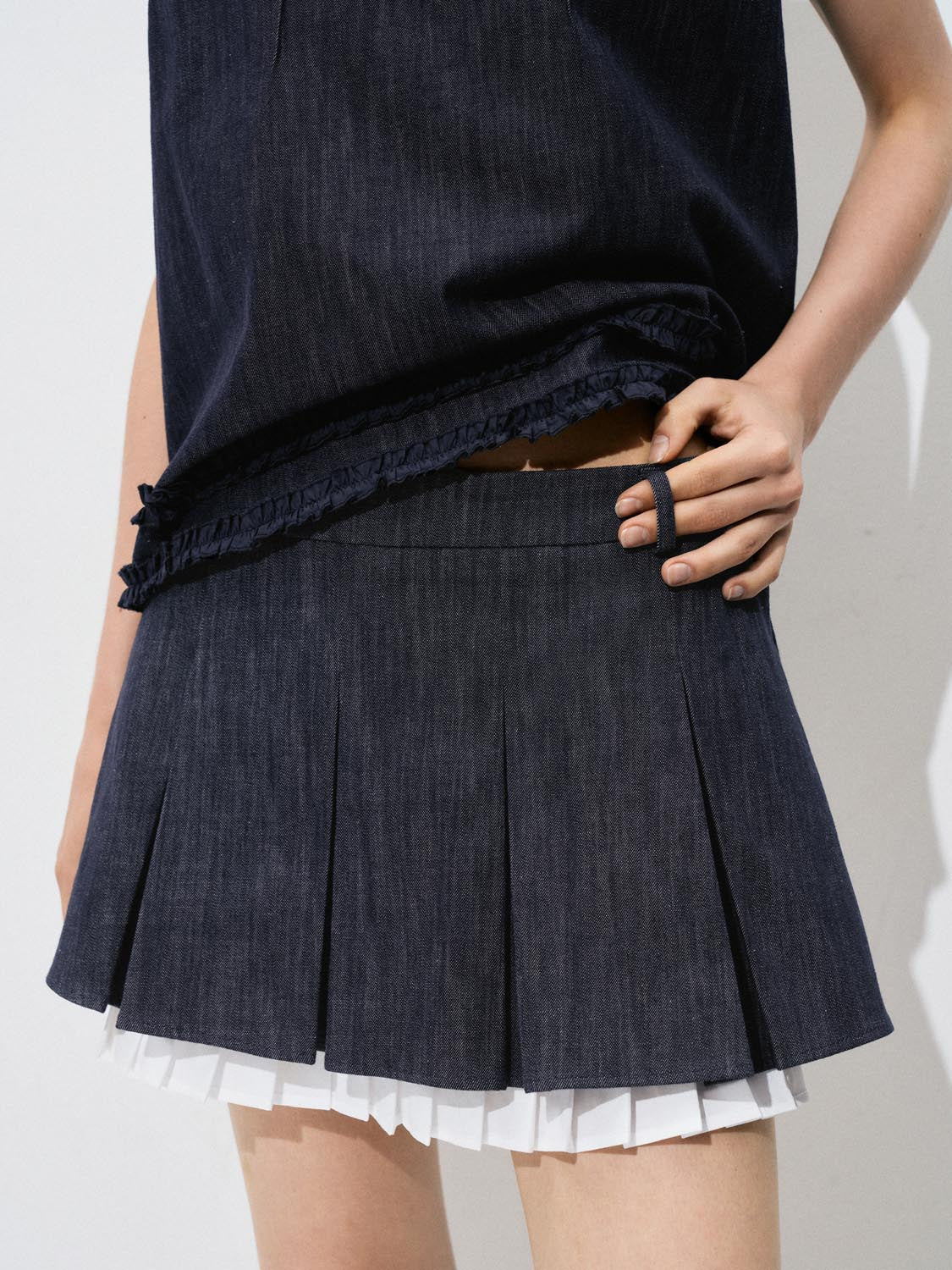 Pleated Denim Midi Skirts