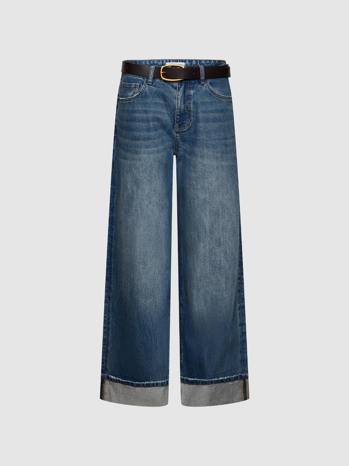 Belted Cuffed Wide Leg Jeans