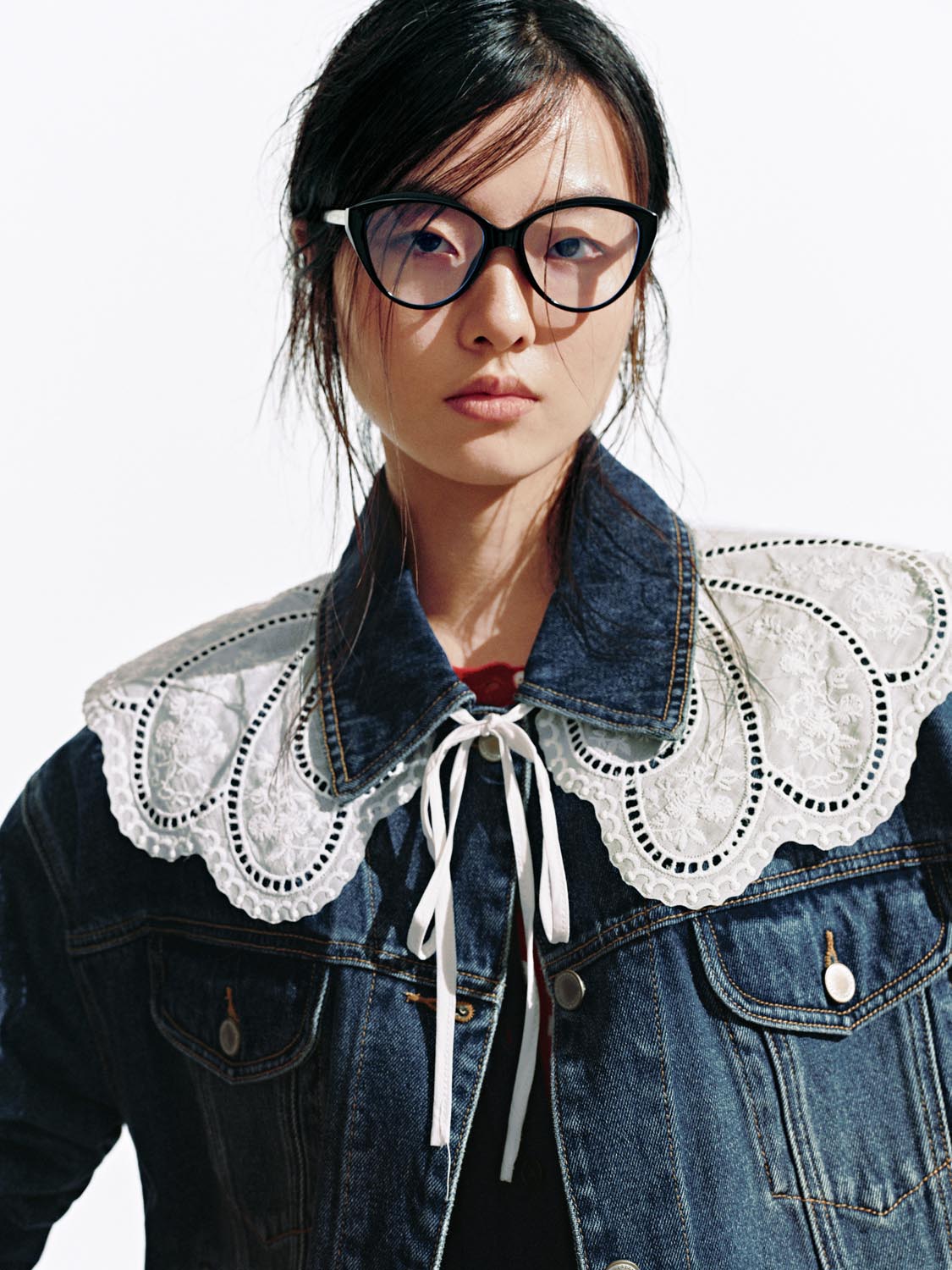 Lace Collar Button Up Denim Jackets