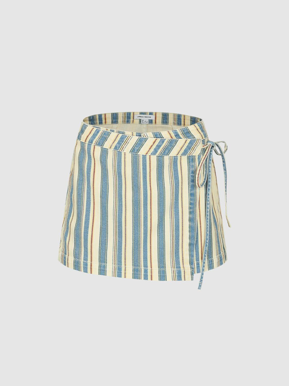 Contrast Striped Wrap Denim Mini Shorts
