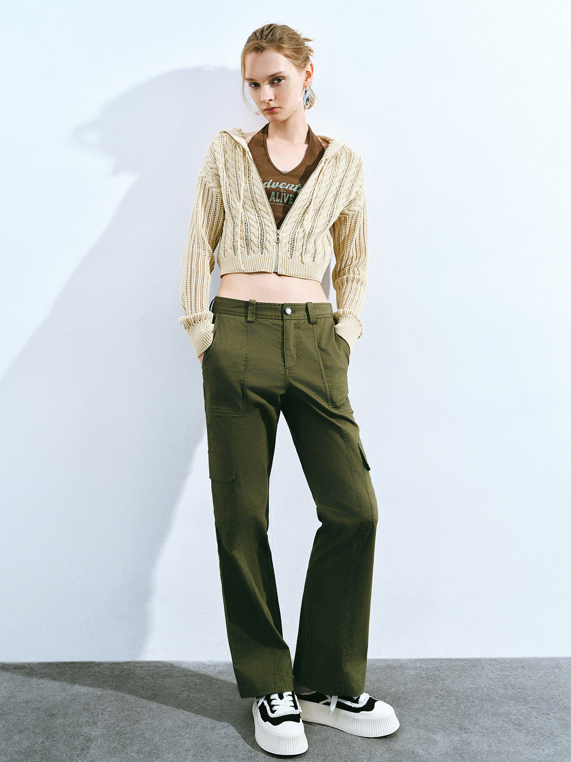 Zipper Front Hooded Knitted Cardigan
