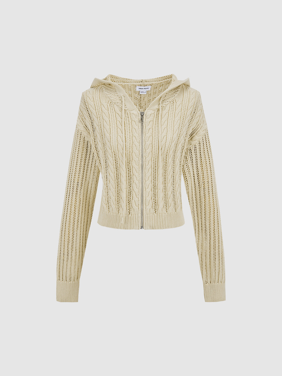 Zipper Front Hooded Knitted Cardigan