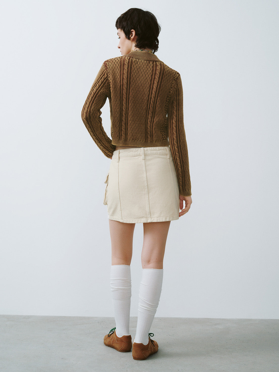 Zipper Front Cropped Knitted Cardigan