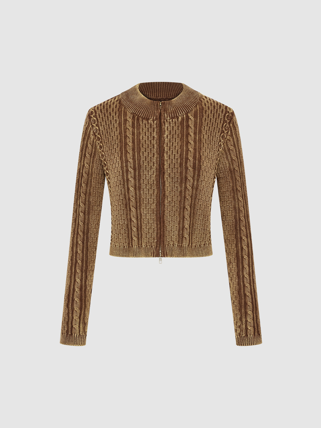 Zipper Front Cropped Knitted Cardigan