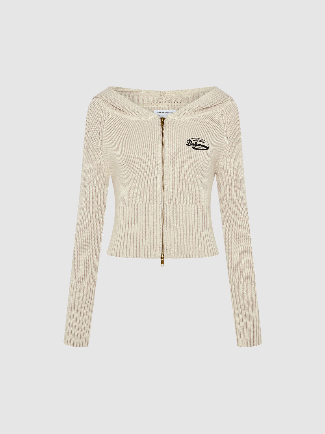 Zipper Front Off-Shoulder Skinny Knitted Cardigan