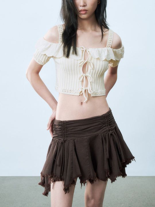 Lace Up Front One Shoulder Blouses