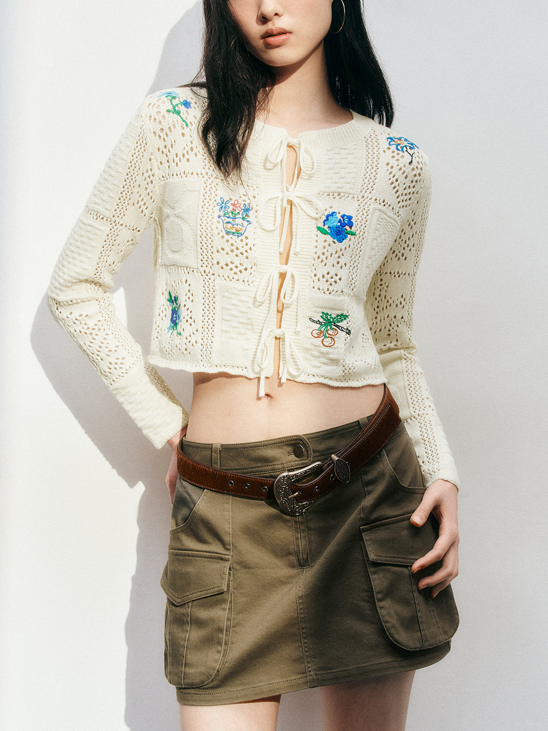 Floral Tie Knitted Cardigans