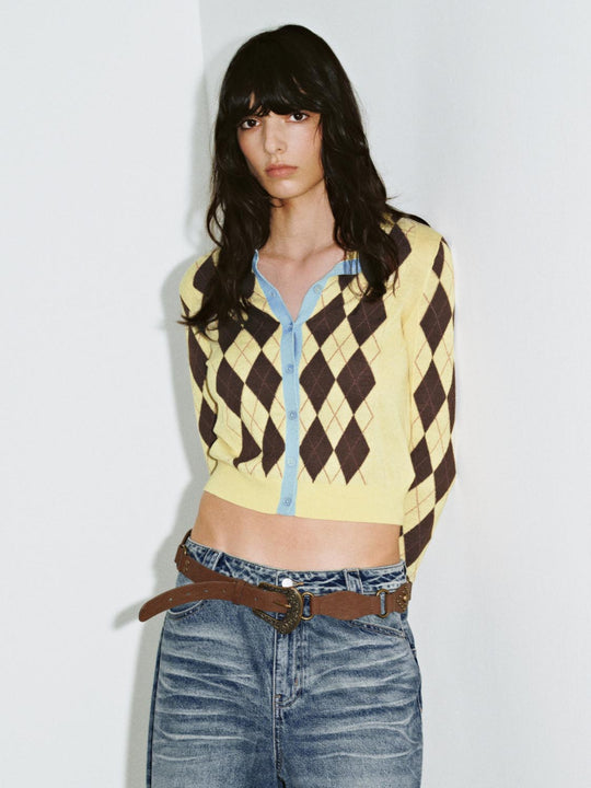 Argyle Button Up Knitted Cardigans