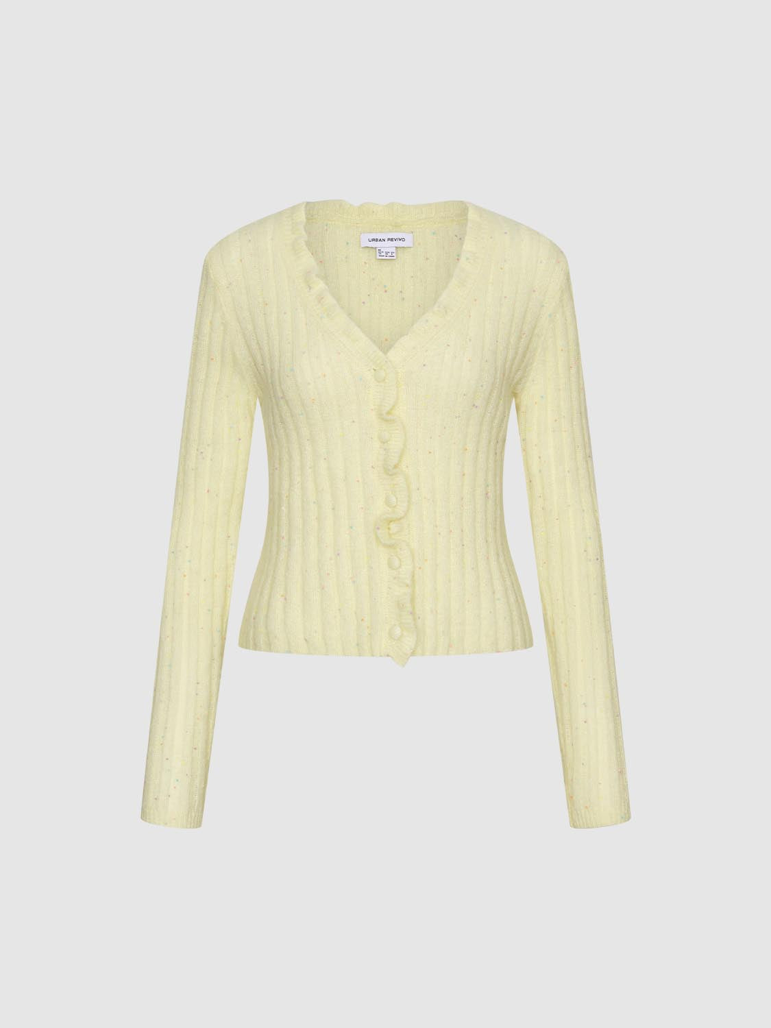 Ruffle Hem V-Neck Knitted Cardigans